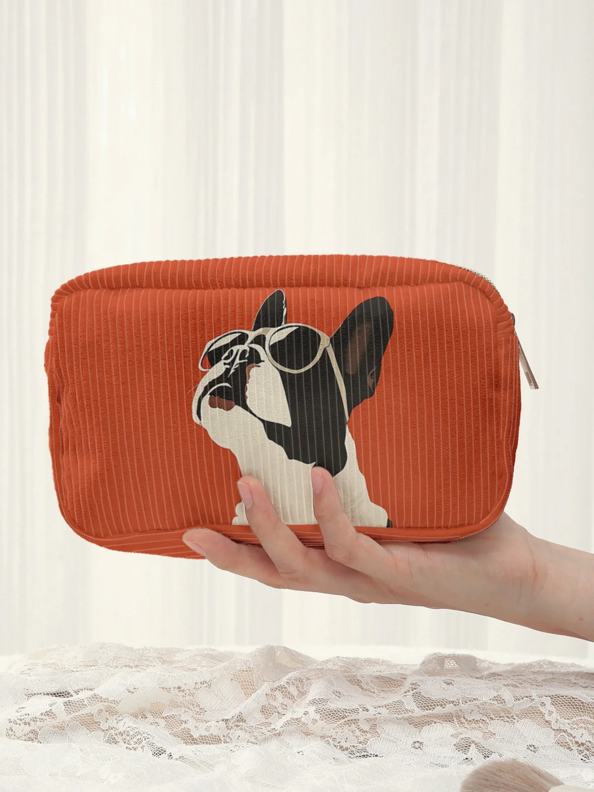 

Модная косметичка в ретро-стиле с французским узором в виде боевых собак, большая вместительная сумка для косметики, дорожная сумка для туалетных принадлежностей, женская сумка для хранения косметики.