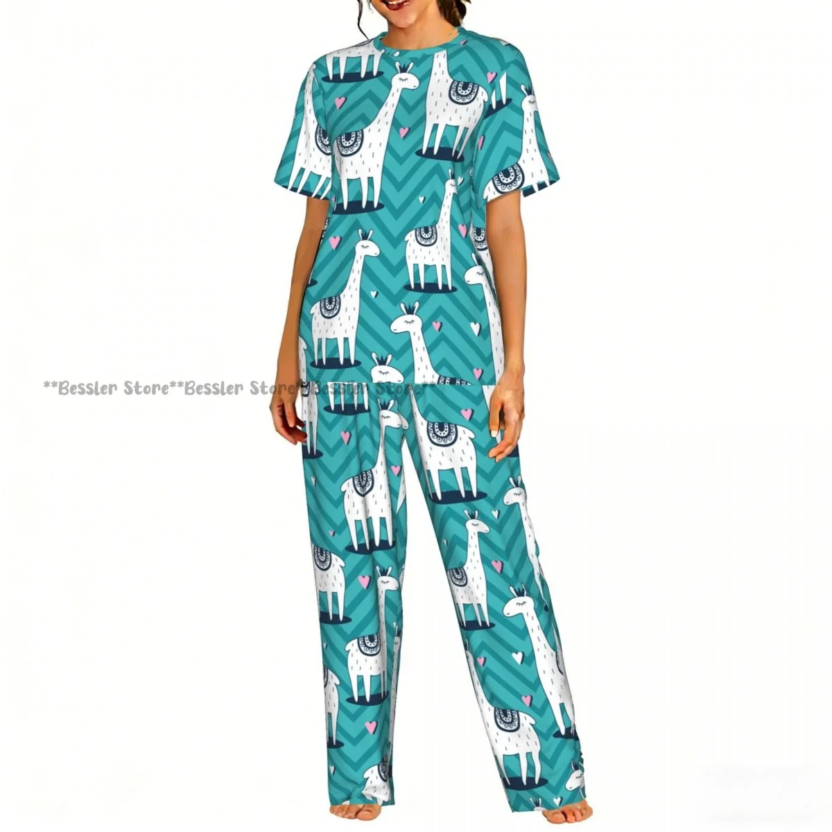 

Llama With Love Pajamas Set Short-sleeved Women Home Clothing