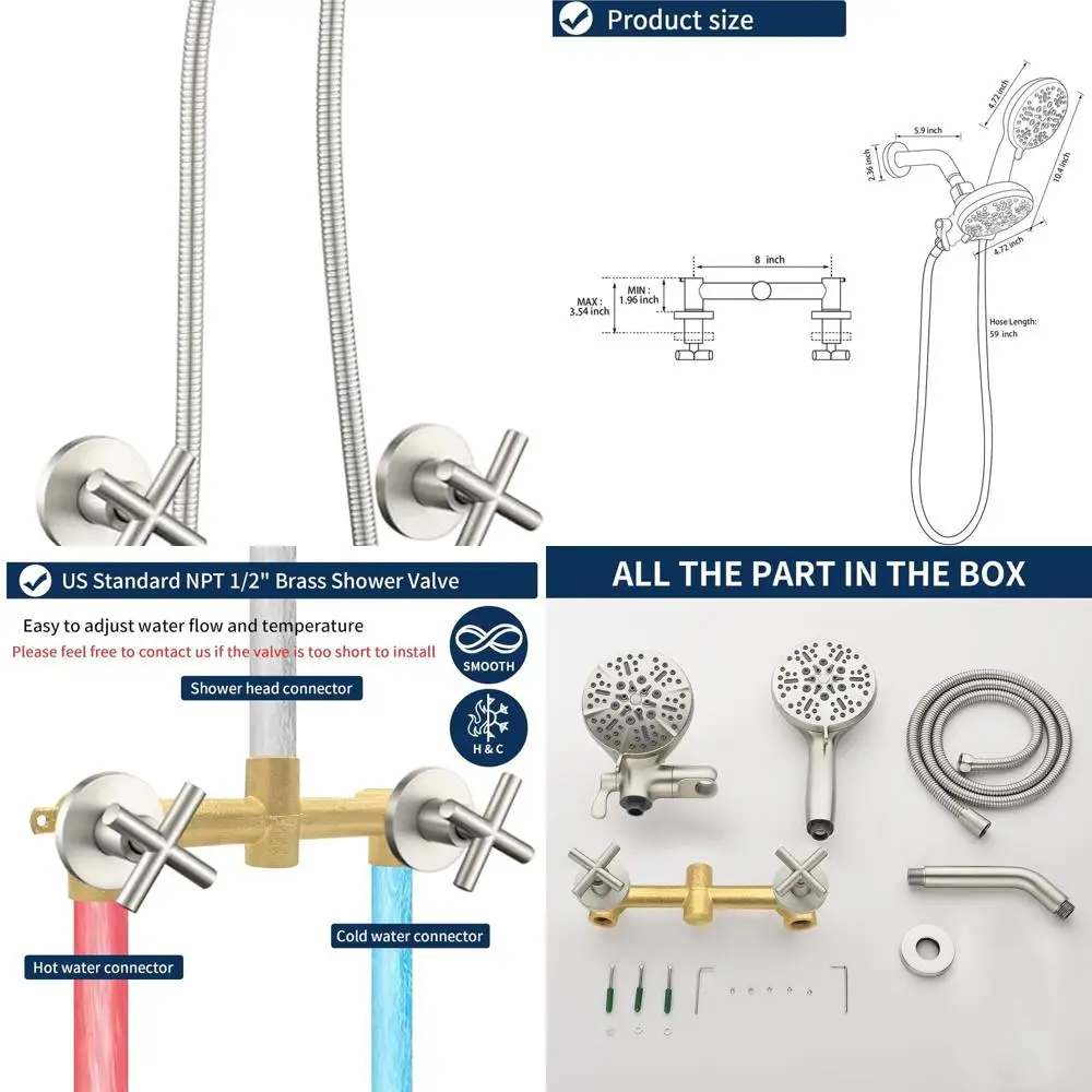 

Wall-Mounted 2-in-1 Shower System with Handheld in Brushed Nickel