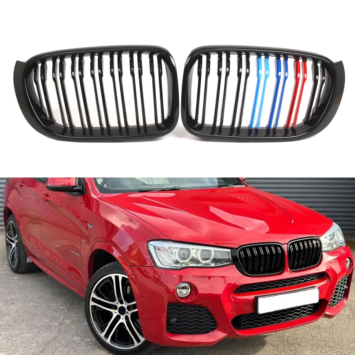 

Для BMW X3 F25 X4 F26 2015-2017 Совершенно новая глянцевая черная решетка M Clolor с двойной решеткой 51117338571 51117338572