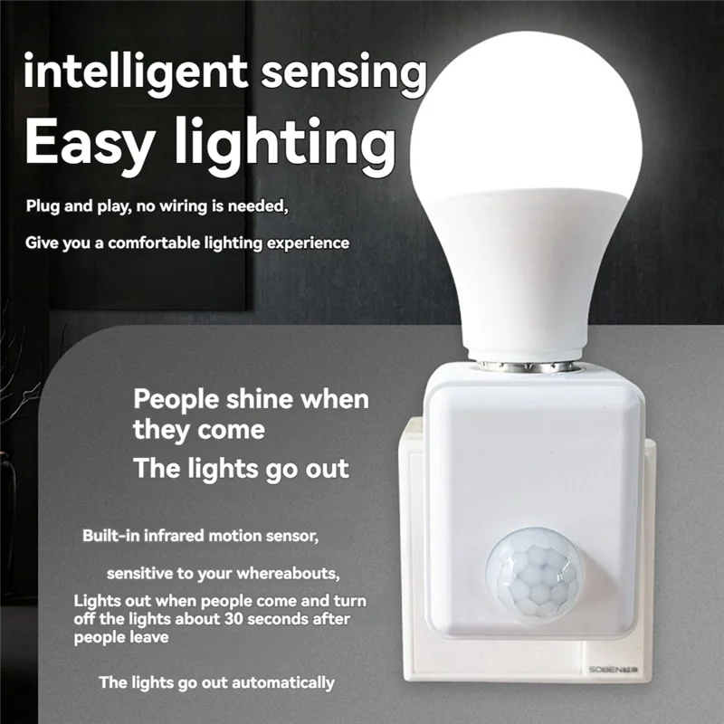 

AA76-2Pcs Motion Sensor Light Socket E27 Motion Detector Lamp Holder Socket Automatic Human Infrared Sensor Lamp Holder EU Plug