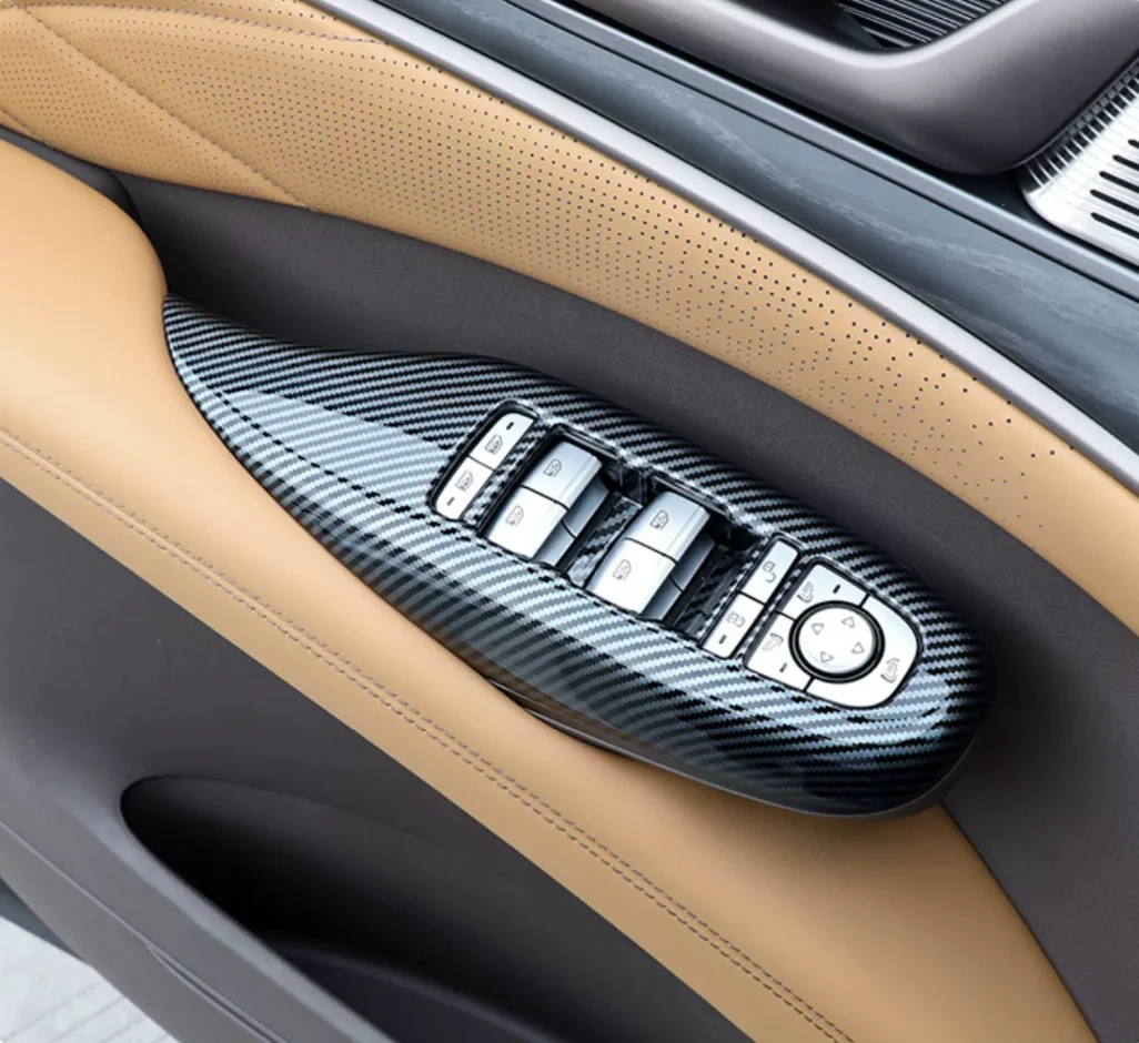 

Suitable for BYD DENZA D9 2023 glass switch lifting switch panel ABS decoration Auto Parts carbon fibre Peach wood 2 piece set