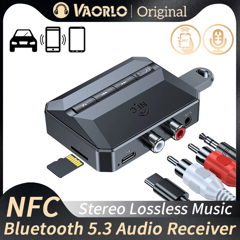 Bluetooth 5.3 Audio Receiver NFC HIFI Stereo Lossless Music Wireless Adapter 3.5mm AUX RCA R/L USB U-Disk/TF Card Play With Mic
