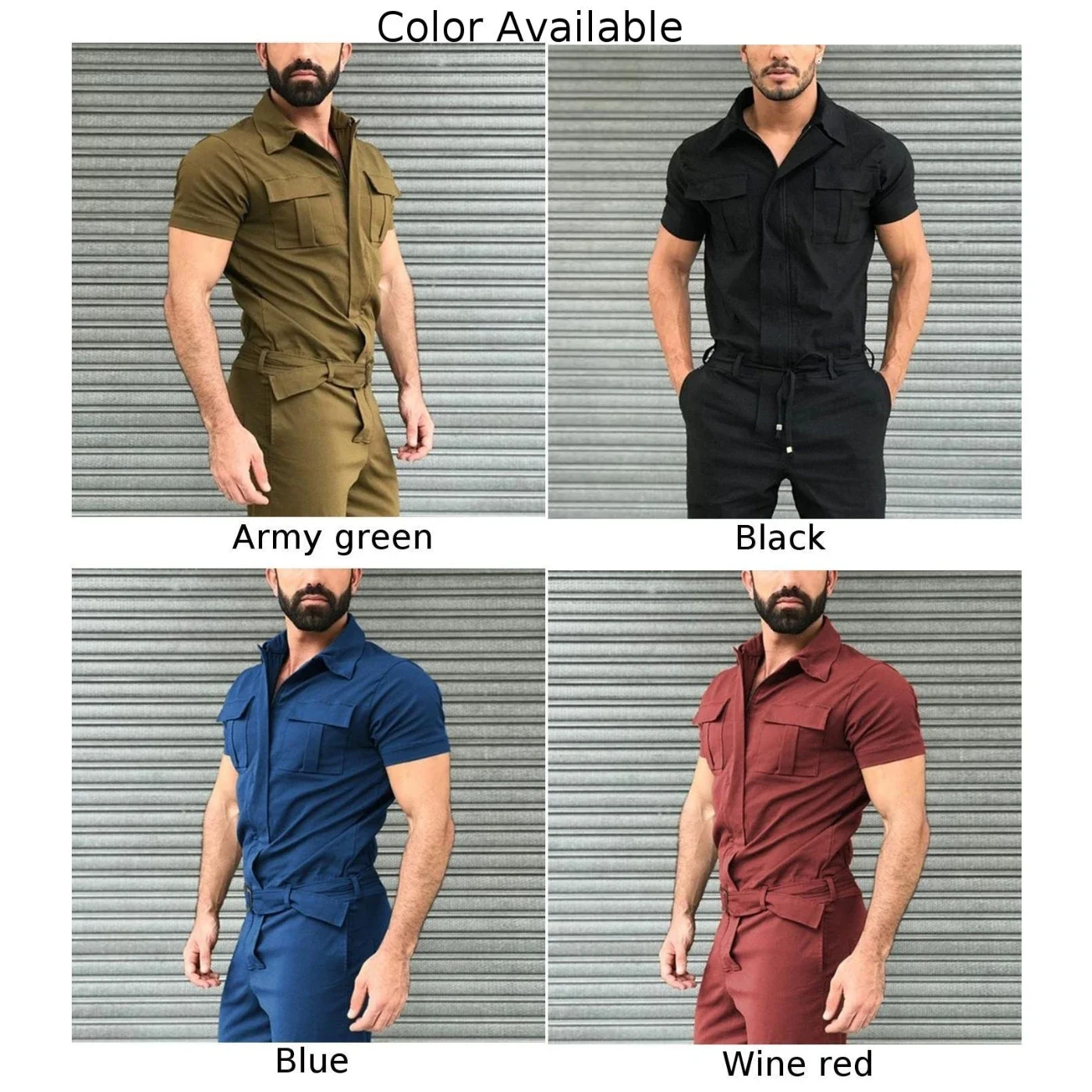 Salopette Cargo à Manches Courtes pour Homme, Streetwear Décontracté, Poche, Couleur Unie, Mode, Loisirs, Pantalon de Travail Basique