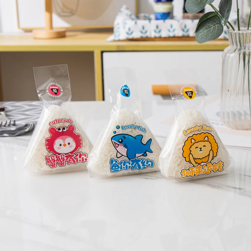 50Pcs Cute Cartoon Triangle Rice Ball Packing Bag Seaweed Sushi Mould Bag Sushi Bento Accessories Seaweed Rice Ball Sushi Bag