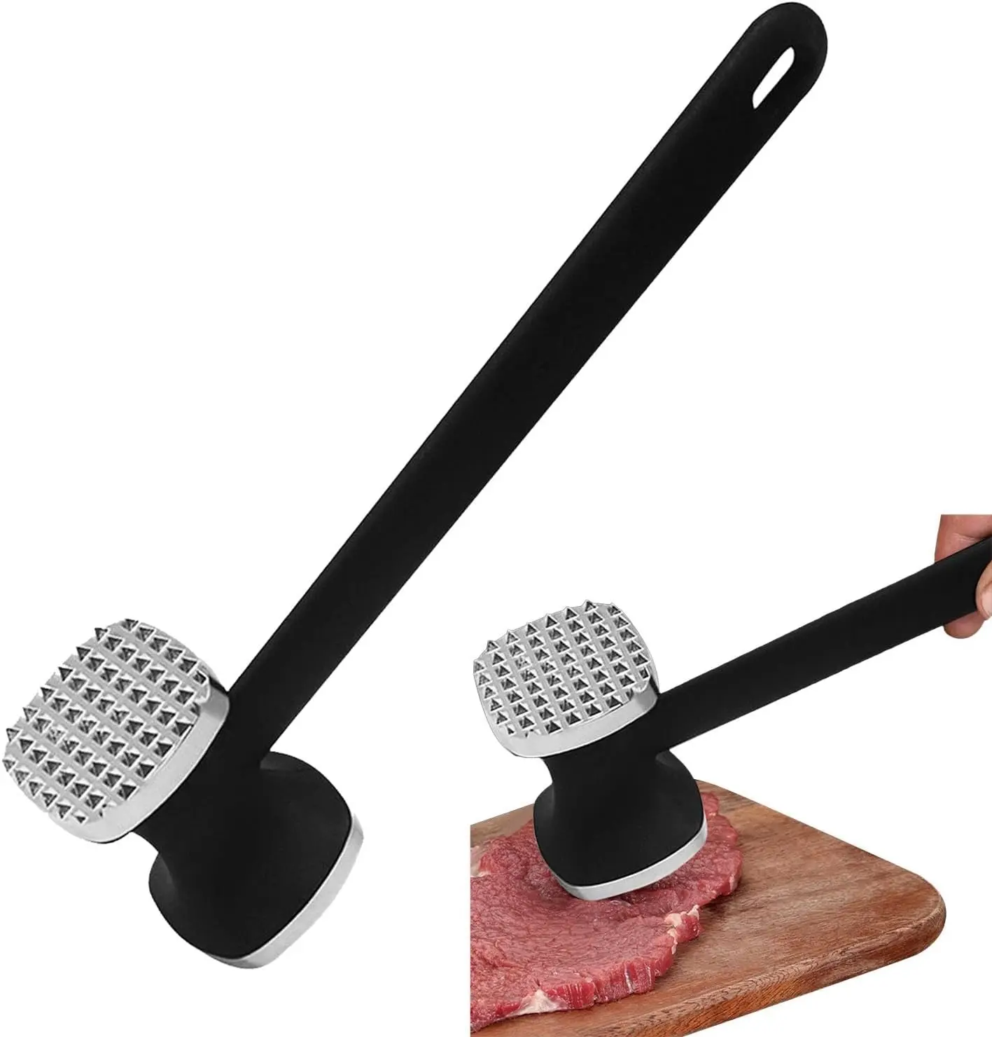 Ablandador de Carne, Martillo Ablandador de Carne de Doble Cara con Mango Ergonómico, Martillo Manual de Alta Resistencia