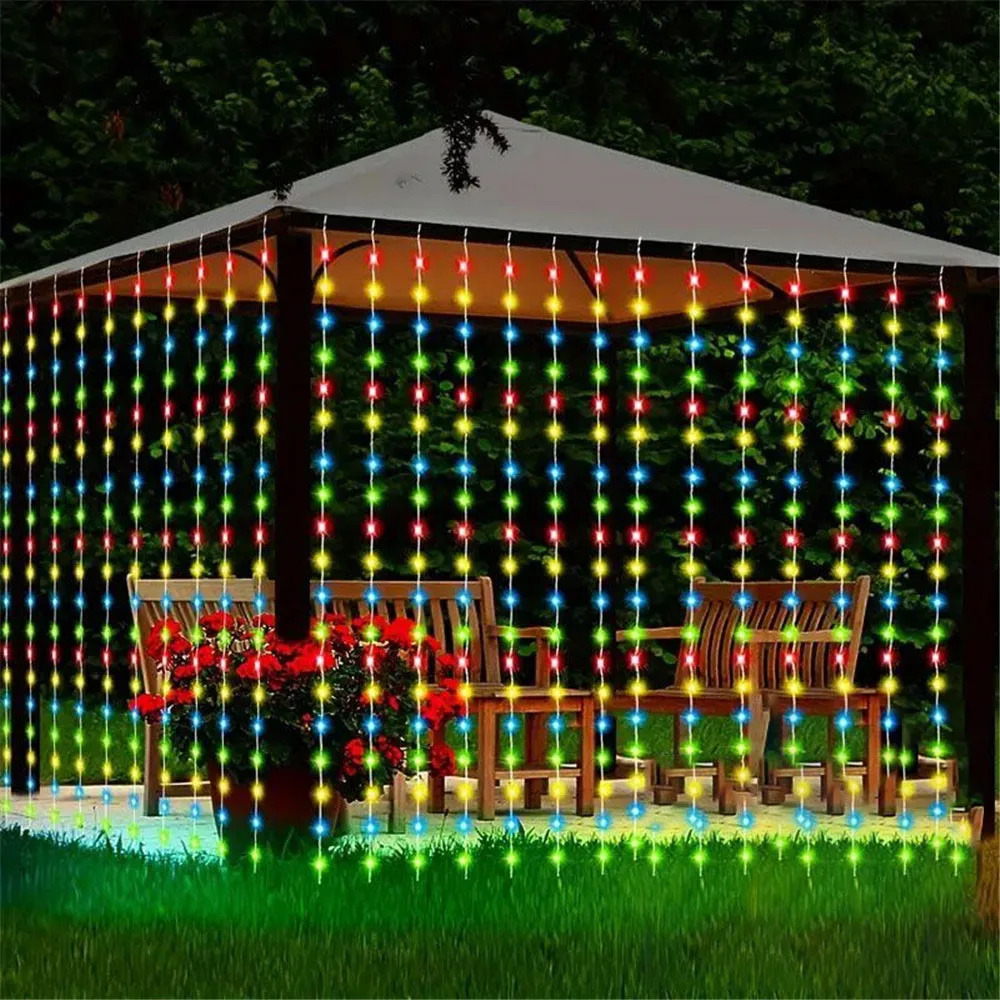 600LED Solar Curtain Fairy Lights Outdoor Copper Wire Party Garden Yard Garland Christmas Wedding Decoration