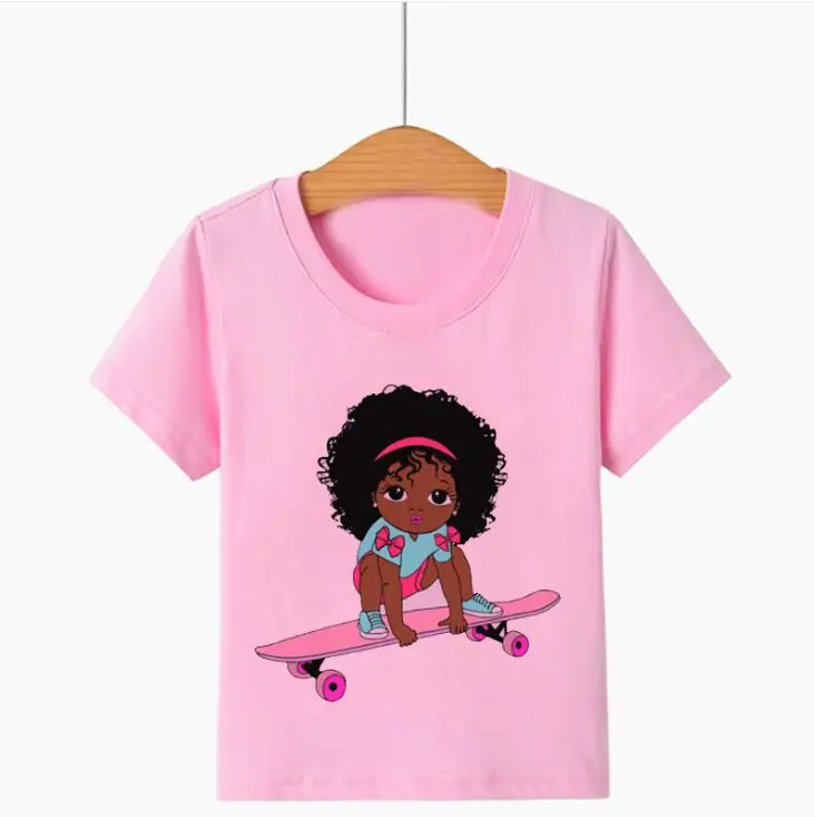 Shop  Summer Cute Little Black Melanin Princess Print Girl T-shirt For  Kids Funny T Shirts  Present Custom