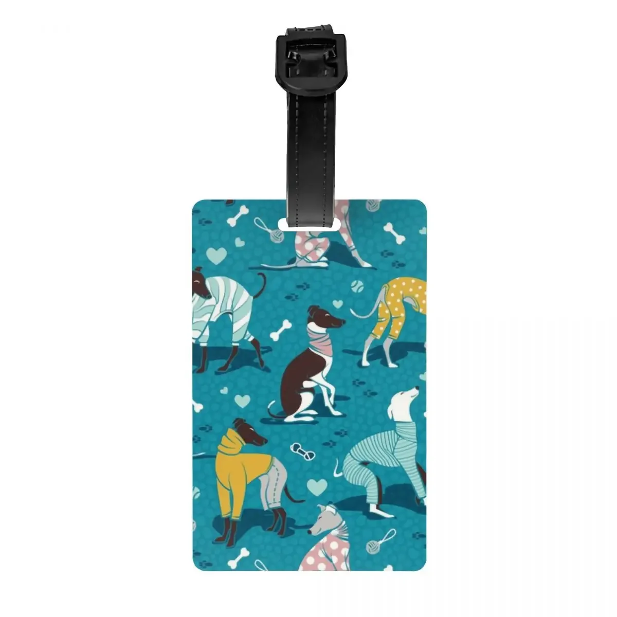 Custom Cute Greyhounds Dog Luggage Tag Privacy Protection Whippet Sighthound Pet Baggage Tags Travel Bag Labels Suitcase