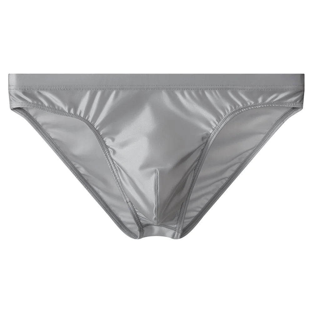 Men's Satin Briefs Solid Brown Low Rise Underwear Soft Stretchy Intimate Bottoms Breathable Contour Pouch Bikini Style For Daily