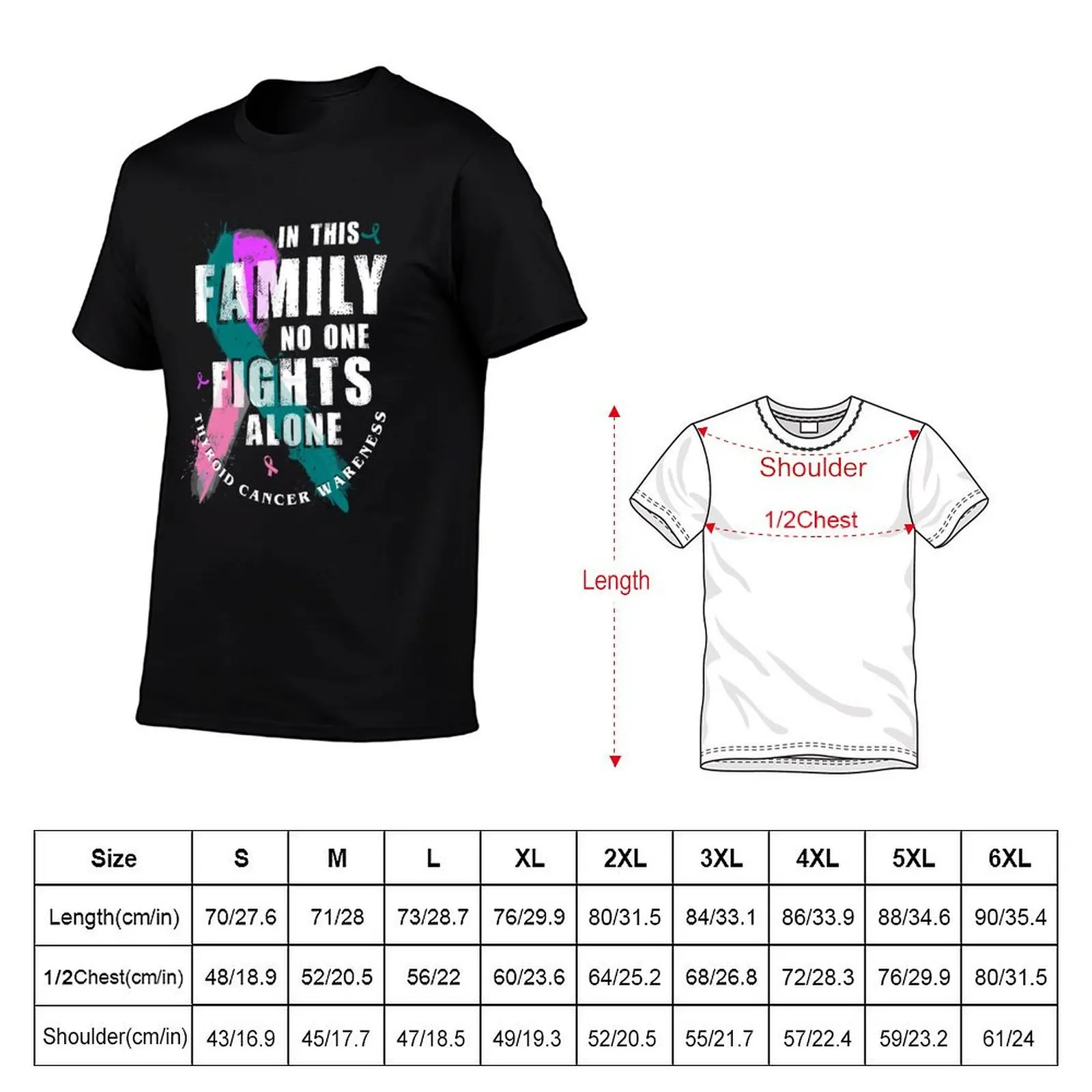 In This Family No One Fights Alone Thyroid Cancer T-Shirt Stretch Fabric Comfort T-Shirt