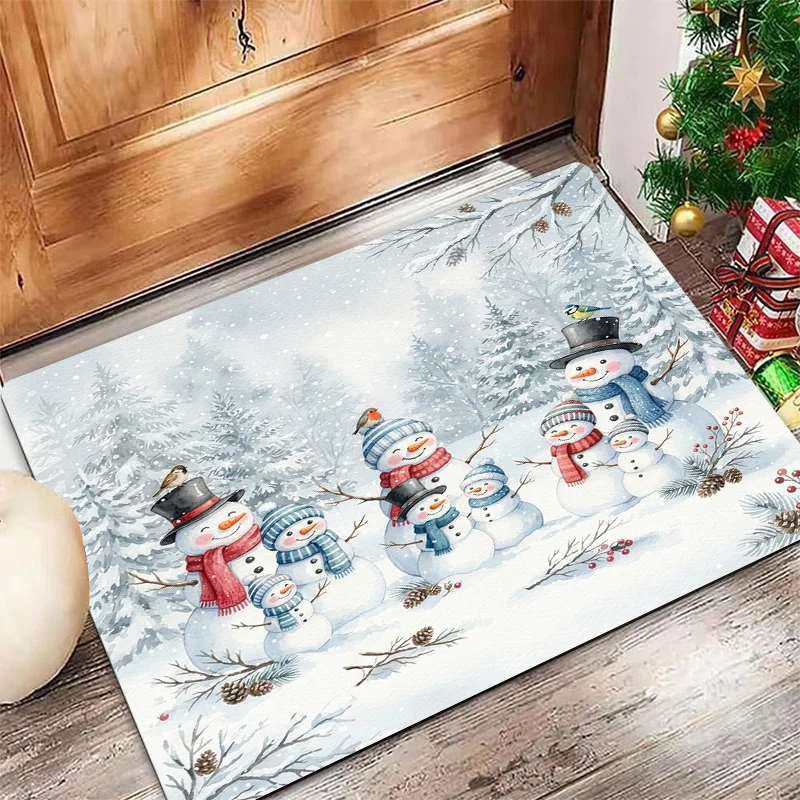 Beautiful Realistic Snowy Pine Forest Blue Sky Print Durable Washable Floor Cover For Winter Wonderland House Entrance Accent