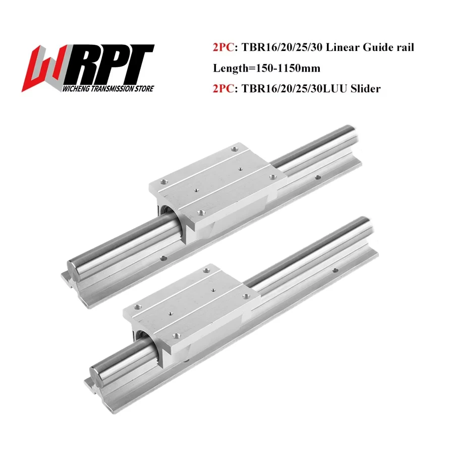 Linear Guide 2PCS TBR16 TBR20 TBR25 TBR30 Length 150-1150mm With 2PCS/4PCS TBR16-30LUU Lengthen Slider For 3D Printer Parts