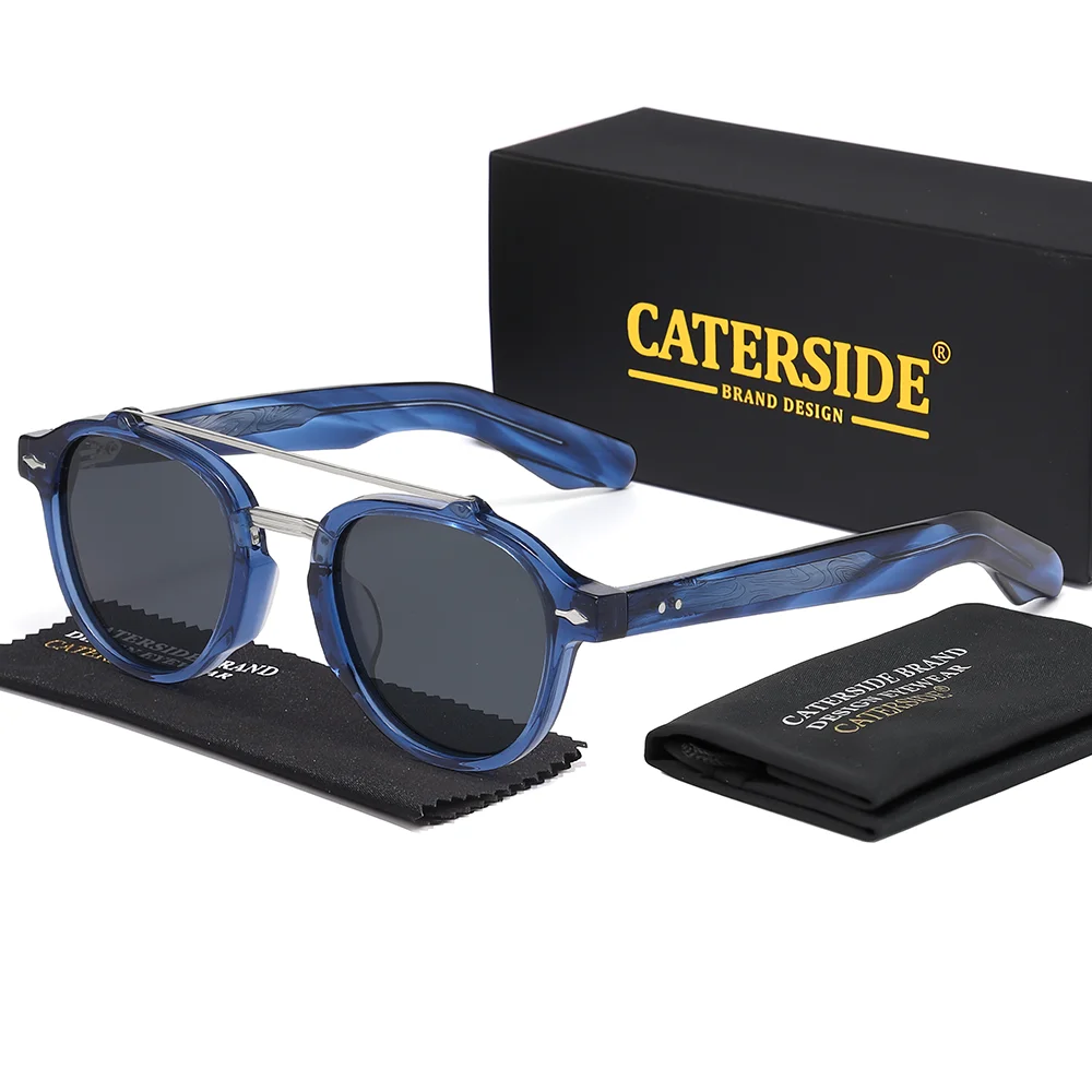 CATERSIDE Neue polarisierte Sonnenbrille für Herren, Acetatrahmen, flaches Design mit doppeltem Brückenbogen, modische dekorative Damenbrille, UV400 – Detail 15