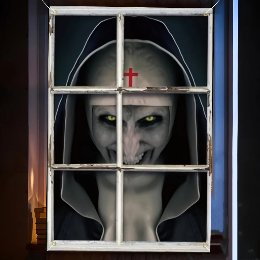 Halloween Horror Nun - Horror movie posters for haunted houses, indoor and outdoor horror door and window decorations