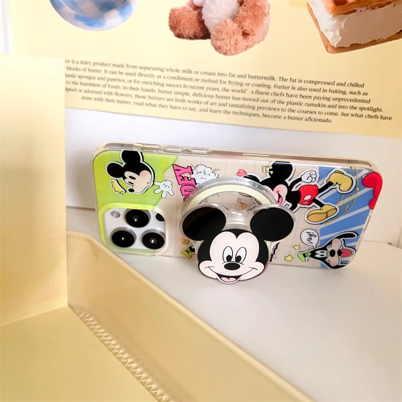 ديزني لطيف الحركة تشغيل ميكي ماوس بلوتو Magsafe اللاسلكية تهمة جراب هاتف آيفون 13 12 14 15 برو ماكس ثلاثية الأبعاد حامل مغناطيسي