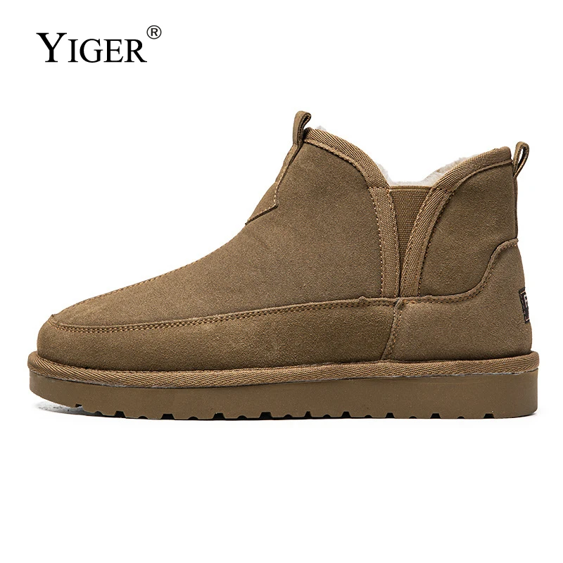 YIGER Men\'s Snow Boots Outdoor Winter Warm Fur Chelsea Boots Man Ankle Boots Basic Cotton shoes Trendy fashion high top shoes