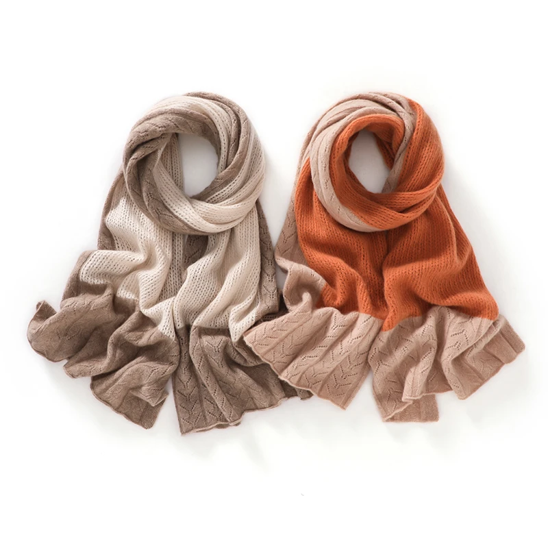 Women's 100% Pure Cashmere Long Scarf Winter Knitted Warm Outdoor Fashion Patchwork Color Long Scarf 180*50