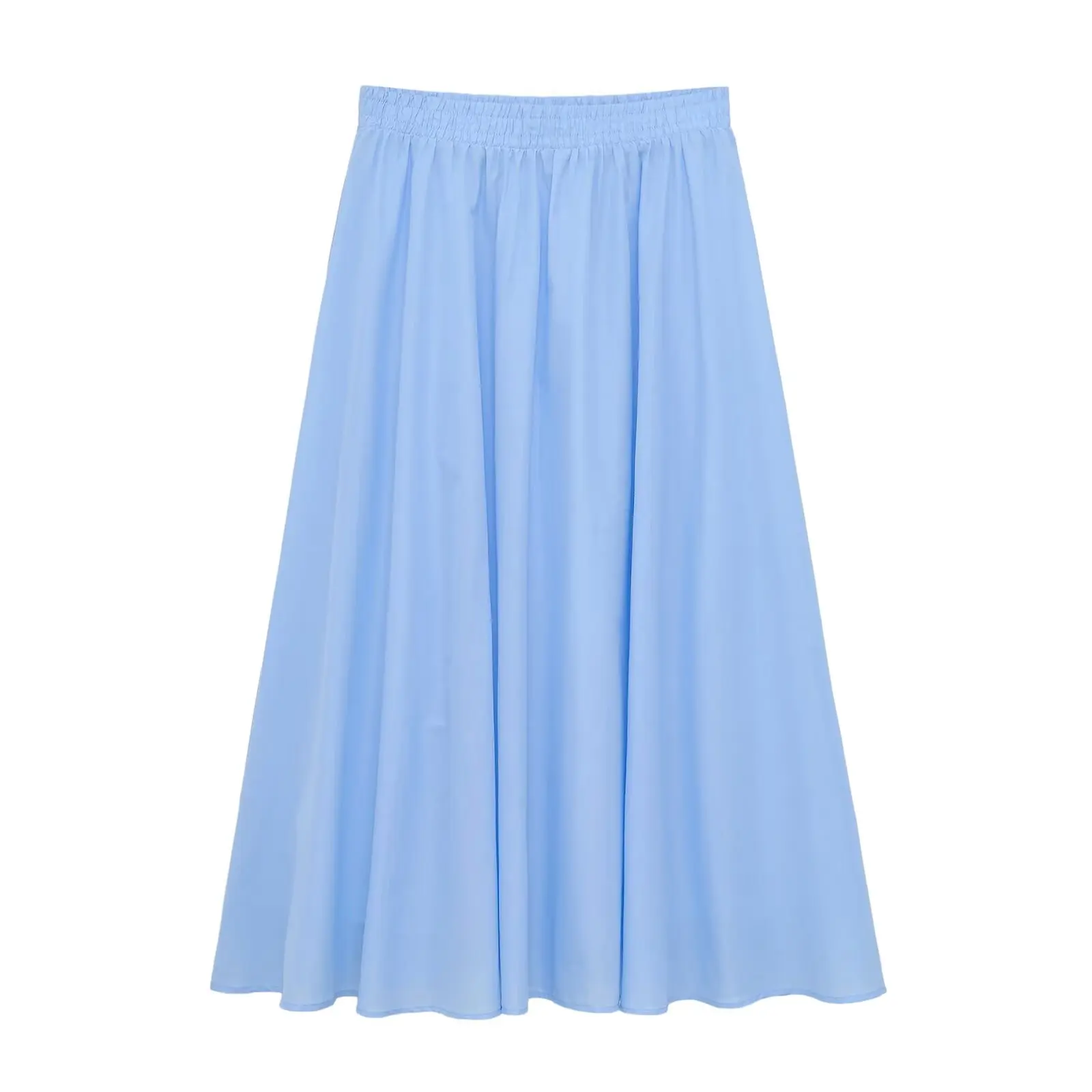 BSAY Sommer Strand Urlaub Midirock Damen Einfarbig Elastische Hohe Taille Plissierter Fließender A-Linien Swing Langer Rock Freizeitrock – Detail 3