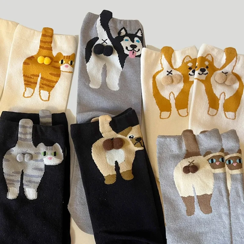 3 pares de calcetines bonitos para perros y gatos con bolas, divertidos calcetines de algodón, calcetines suaves de algodón para niñas, mujeres y niñas, regalos novedosos para amantes de los gatos