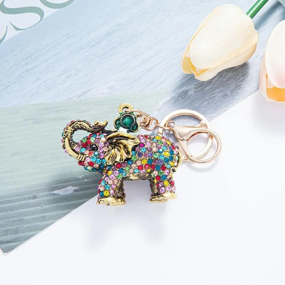 

Cartoon Car Accessories Enamel Elephant Keychain Crystal Decoration Crafts Key Holder DIY Unique Car Key Ring Gift