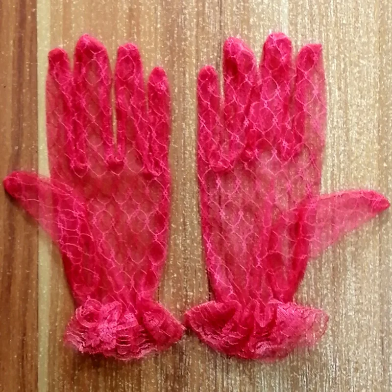 Gants en maille transparente romantiques pour patients, poignets à volants, broderie