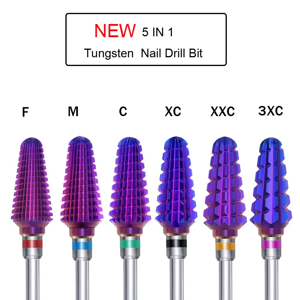 New 5 in 1 Nail Drill Bits Purple Tungsten 3/32\