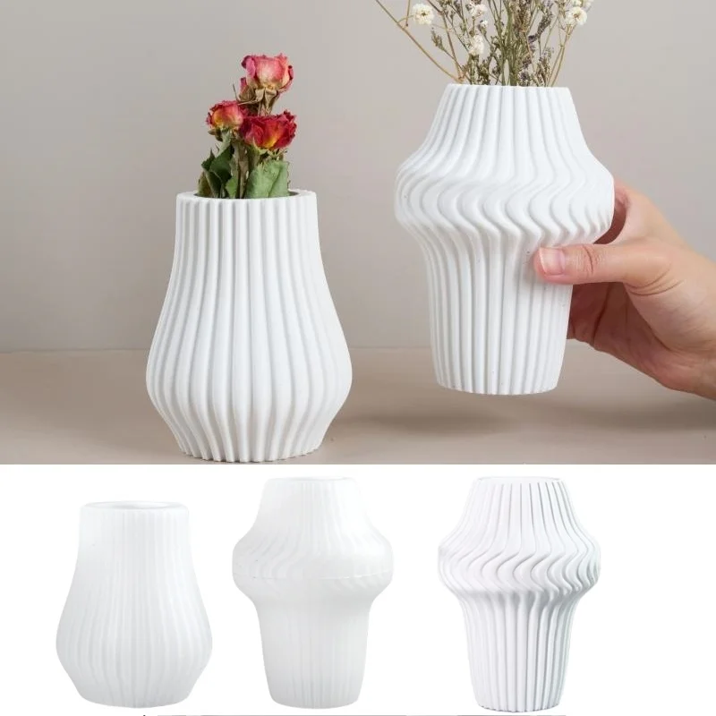 Creative New Stripe Vase Gypsum Silicone Mold DIY Handmade Flower Arrangement Vase Plaster Resin Molds Home Decoration Tools