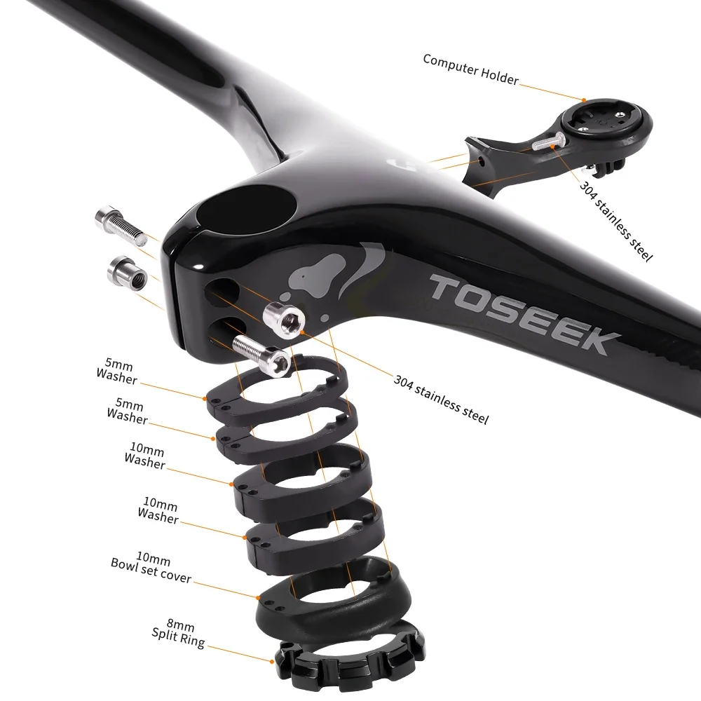 TOSEEK-Integrated Handlebar for Mountain Bicycle Parts, MTB Stem, Internal Wiring Carbon T800, 28.6mm-17Degree, TM200