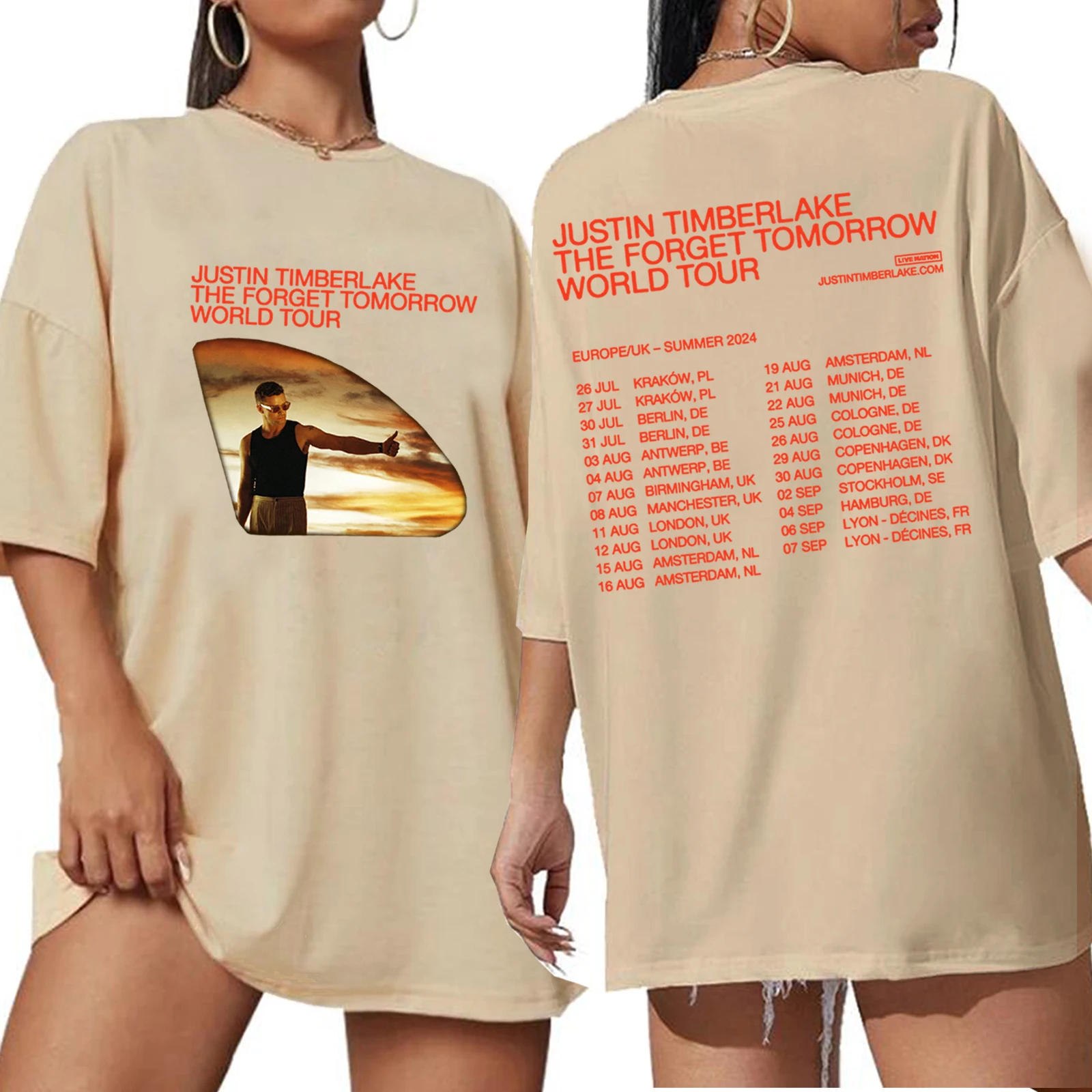 Justin Timberlake The Forget Tomorrow World Tour European/UK 2024 Oversized Short Sleeve Fans Women Gift Girls Fashion Shirt