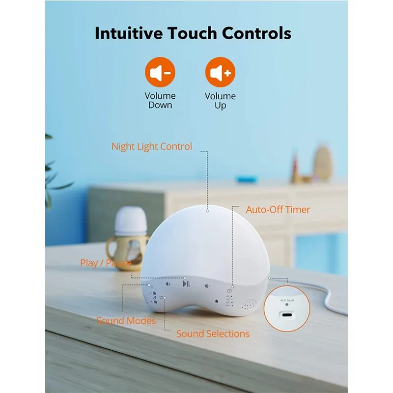 Desktop White Noise Machine Sleep Sound Machine Baby Sleep Soother 7 Colors 34 Soothing Sounds 32 Levels Adjustable Volume