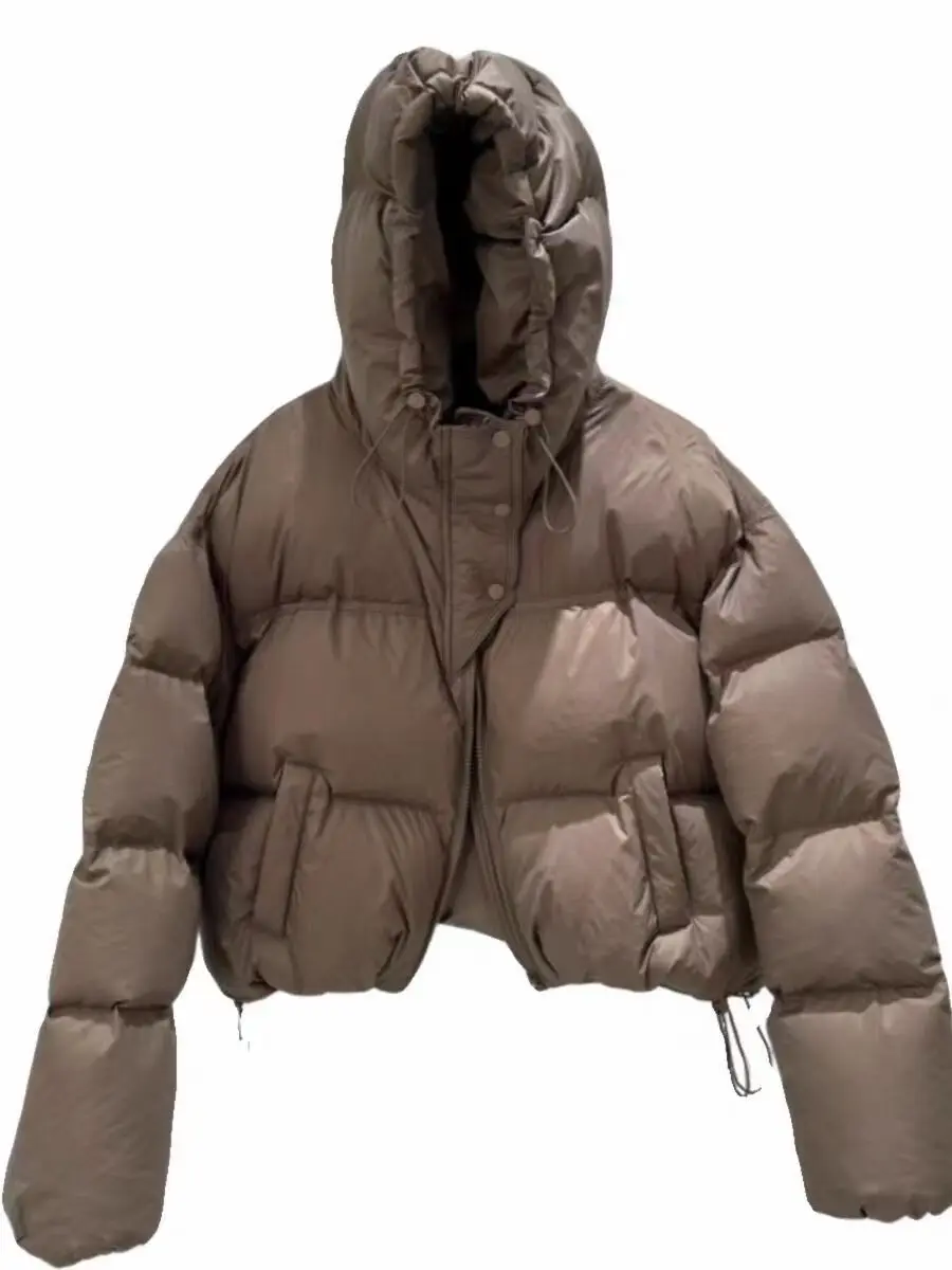 Jaqueta curta feminina com pato branco para baixo casacos quentes com capuz casaco novo coreano solto grosso outono inverno jaquetas