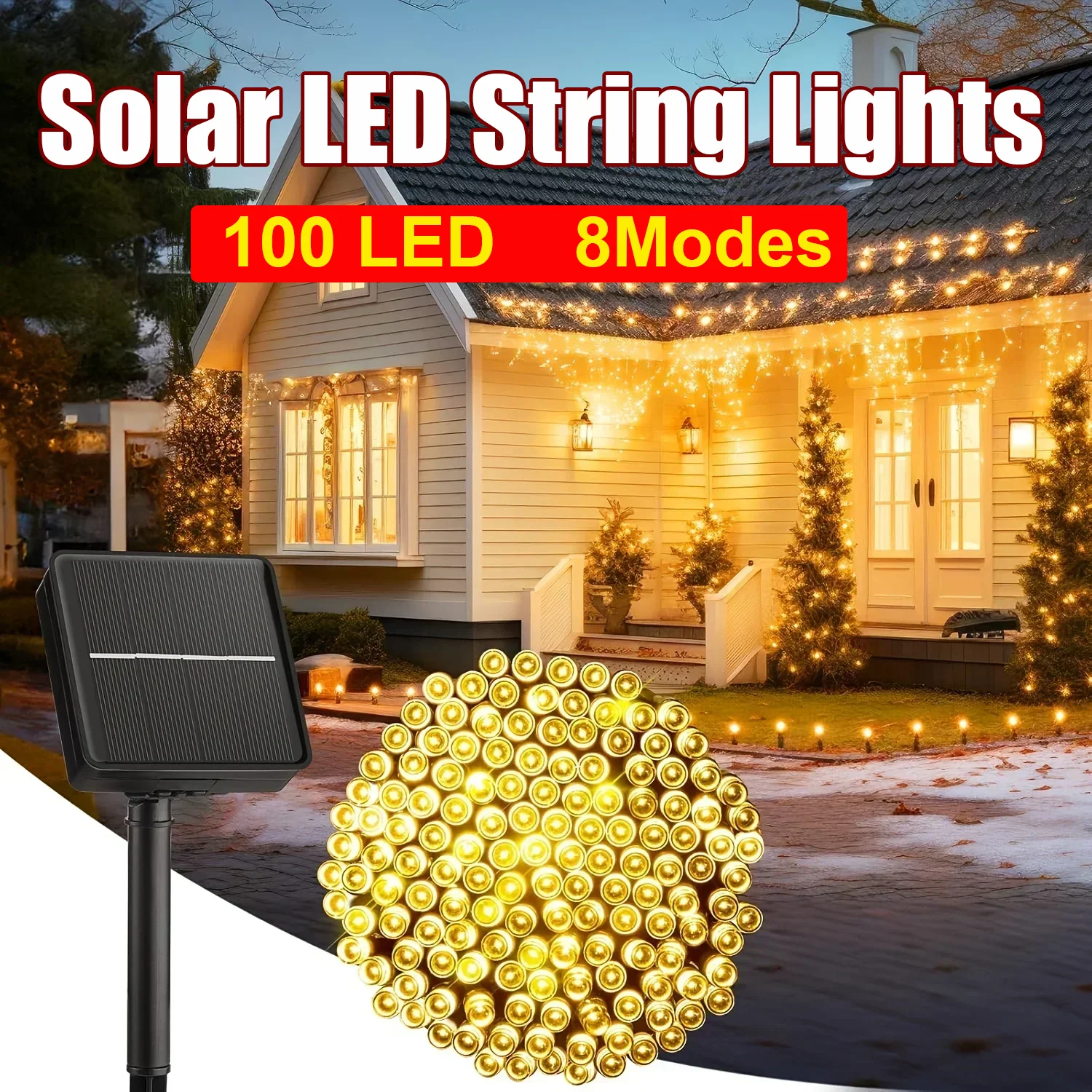 100 LEDs Solar Twinkling Fairy Lights 8 Modes Outdoor for Garden Party Decoration Ambient Lighting LED String Lights