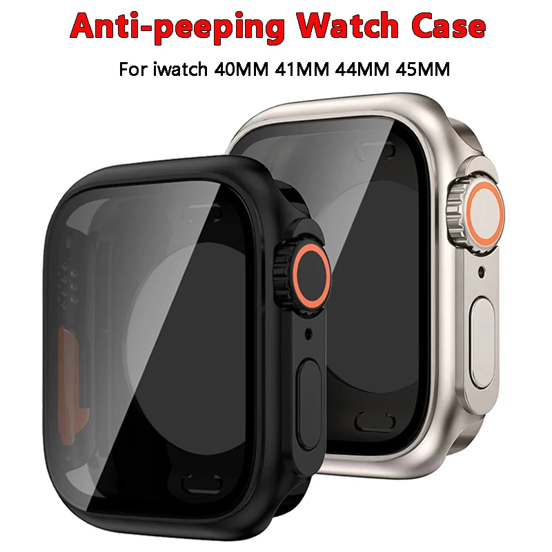 Чехол из закаленного стекла для Apple Watch 41 мм, 40 мм, 45 мм, 44 мм, антишпионская защитная пленка для экрана, водонепроницаемый чехол, конфиденциальная пленка, смена в ультра-шпигун