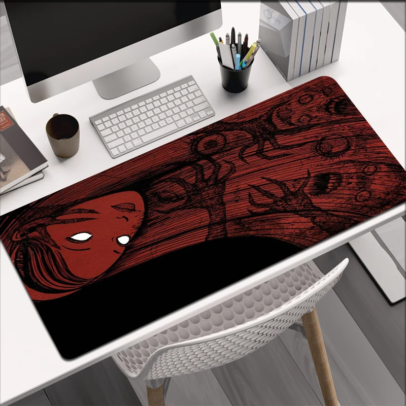 

Waterproof & Anti-Fray Red Horror Manga Desk Mat, Extended Large Mouse Pad for PC/Laptop, Spooky Black & Red Design rubber base