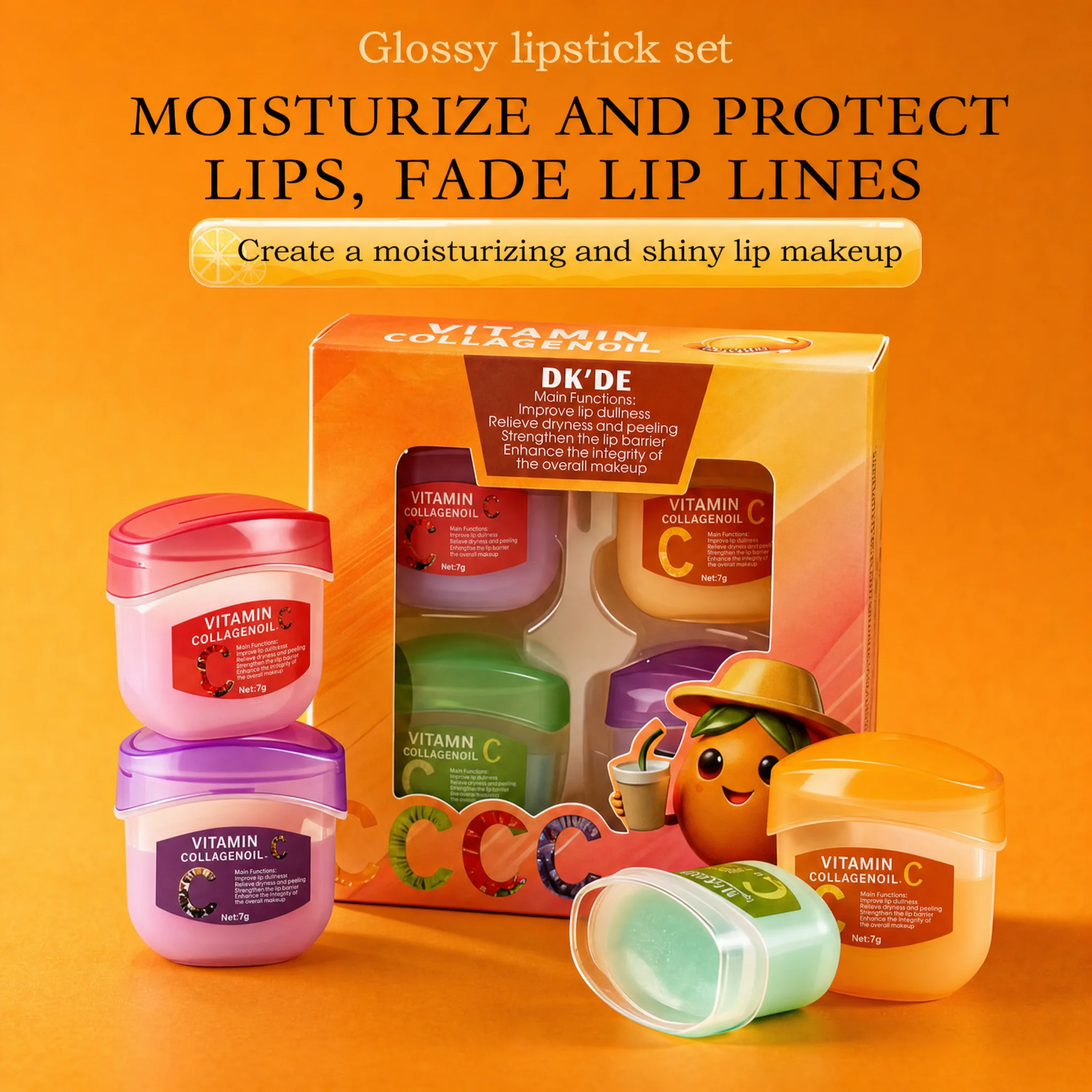 DKDE VC Beeswax Lip Balm Butter Set Moisturize Nourish 3in1 Daily Care Lip Primer Overnight Mask Reduce Line Non Greasy 4 Flavor