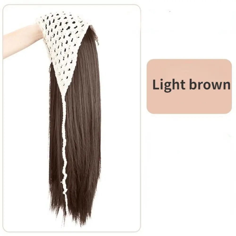 

Fashion 65CM Wig Triangle Headscarf Hollow Knitted Integrated Wig Headband Hot Sale Farmhouse Style Half Head Wig