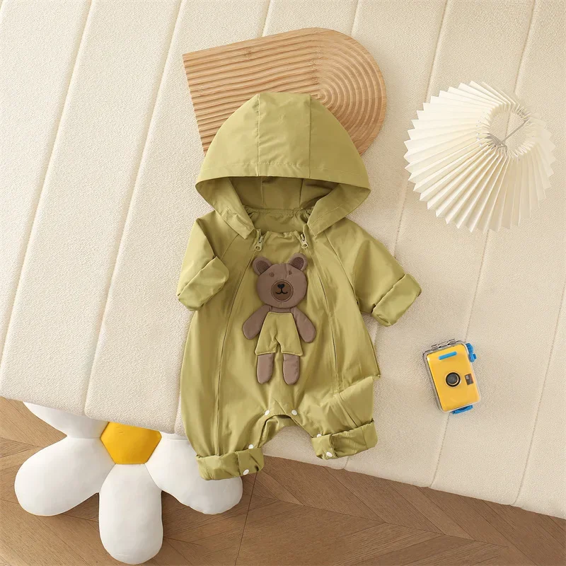 2025 Autumn Baby Bear Snowsuit Waterproof Outdoor Romper 0-24M Cute Jumpsuit