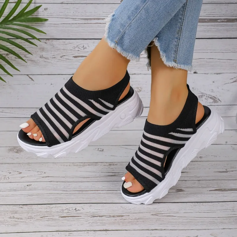 Mesh Women Sandals Summer Shoes for Women Trend Lace-up Platform Sandals Open Toe Beach Casual Heeled Sandals Sandalias De Mujer