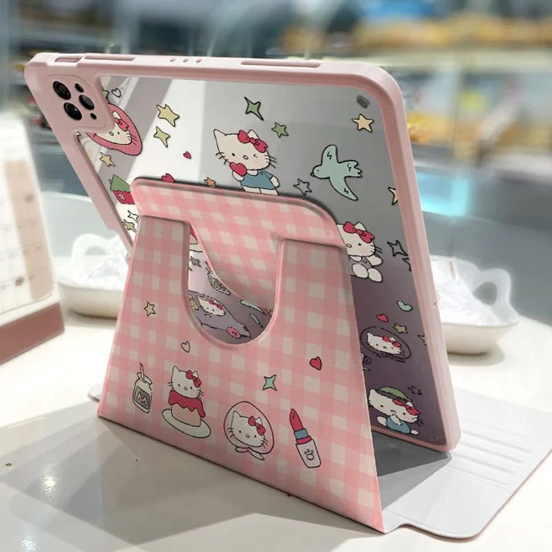 Cute Anime Hello Kitty Rotate IPad Case Kawaii Tablet Protective Cover Ipad 10th Air4 Pen Slot Anti Bending Anti Drop Air6 Cases