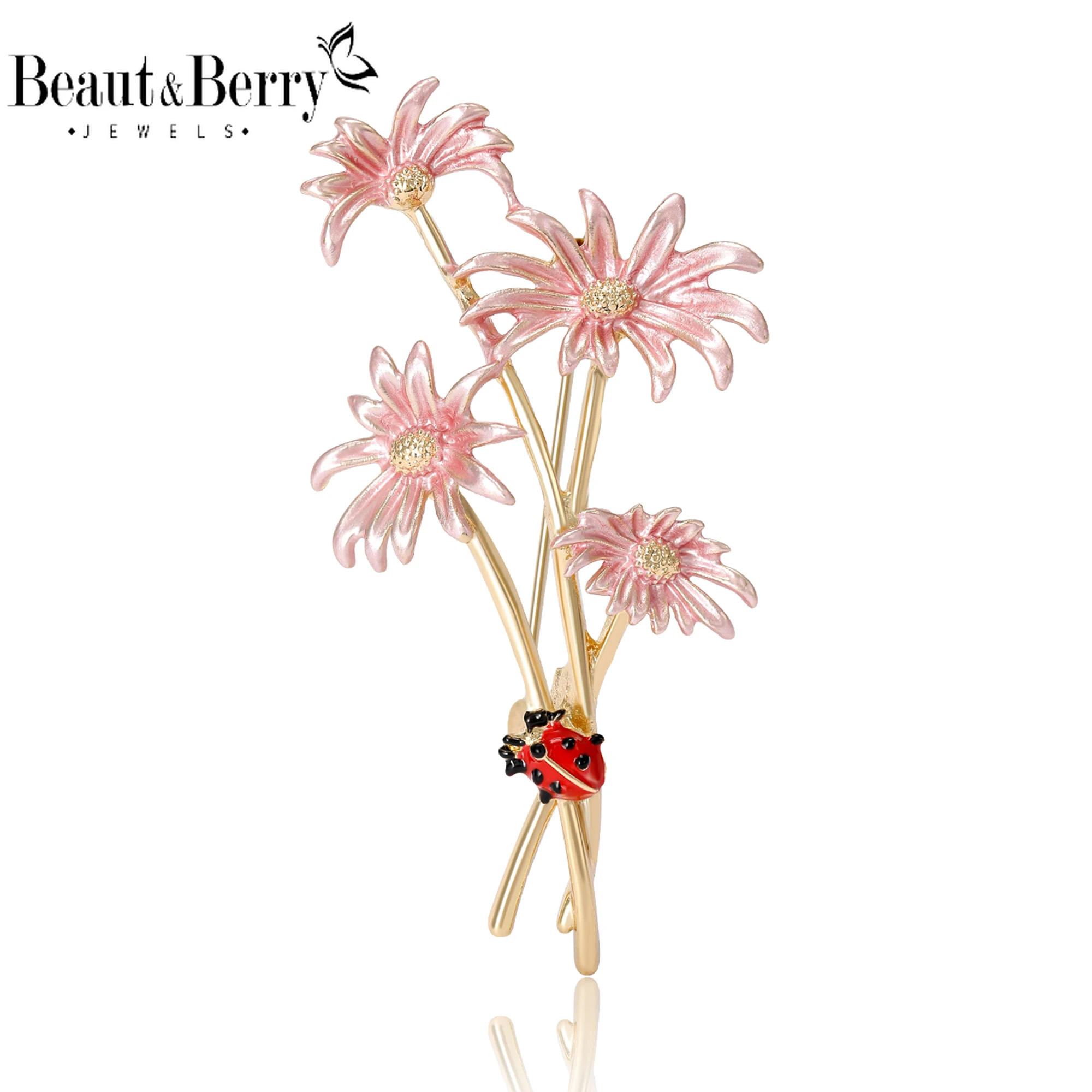 Beaut&Berry Classic Small Daisy Bouquet Brooches for Women Plant Pins Friends Party Gift Jewellery Accessories