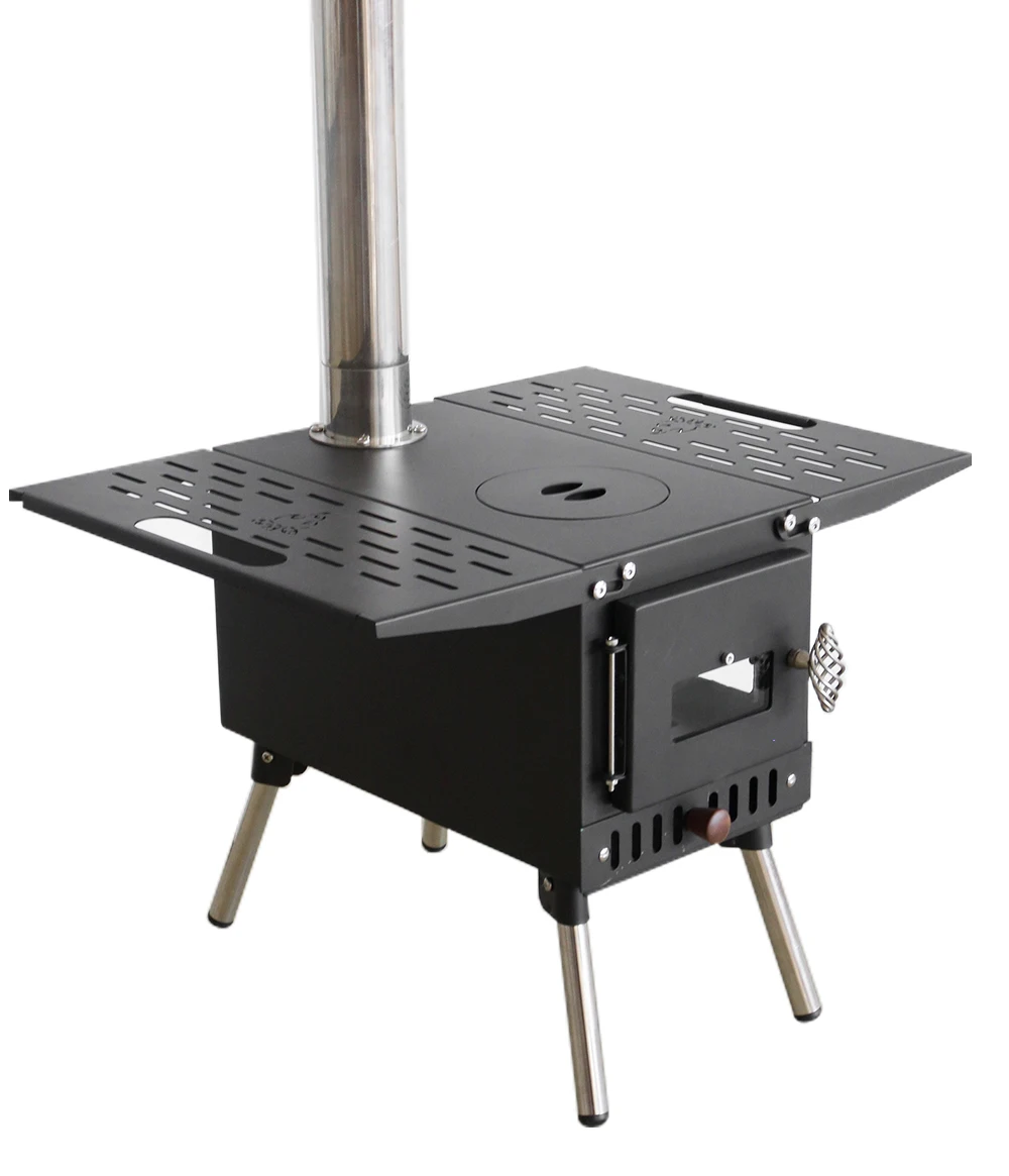 Portable Wood Burning Stove with Chimney Pipes & Gloves, Camping wood and burn firewood stove Camping Tent Stove
