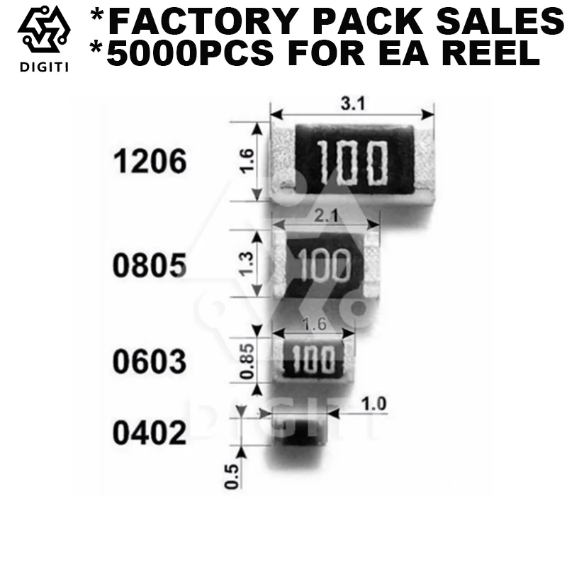 1206 المقاوم 3216 المقاوم رقاقة المقاومات SMD المقاوم 5% 0Ω ~ 10MΩ مقاومات الأغشية السميكة 125mW المقاوم 1/4W المقاوم SMD/SMT