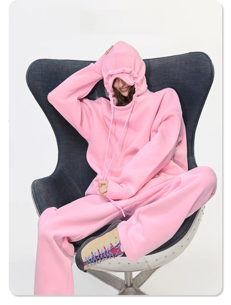 

American Sle Eye Mask Hooded Sweatirt Jaet Fce Lined Loose Fit Casual Wear for Youth Warm Modern Sle Long Sve