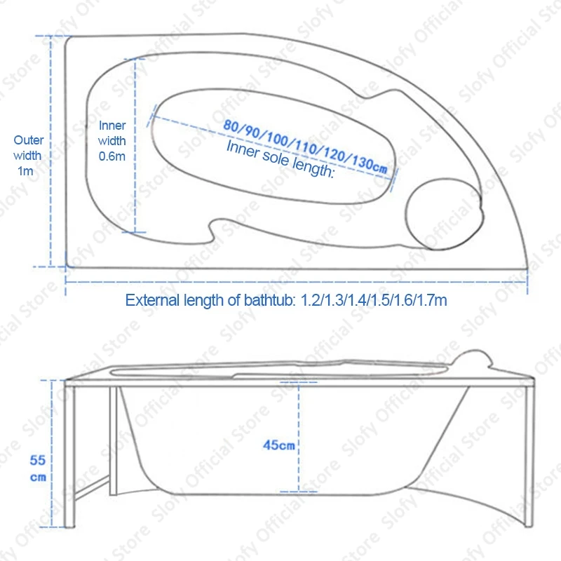 Fan Shaped Acrylic Bathtub, 1.7-Meter,Multifunctional Bathtub Left/Right Skirt, Bathroom Furniture Strong Load-Bearing Capacity