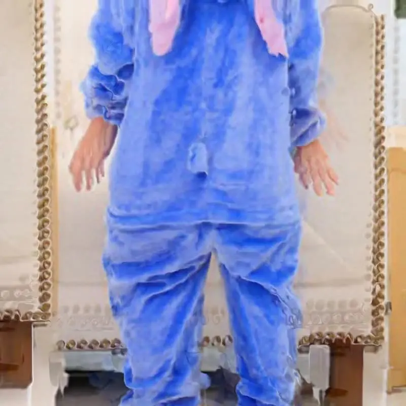 Cartoon Animal One-Piece Pajamas Adult Flannel Performance One-Piece Suit Children\'s Performance One-Piece Homewear Blue