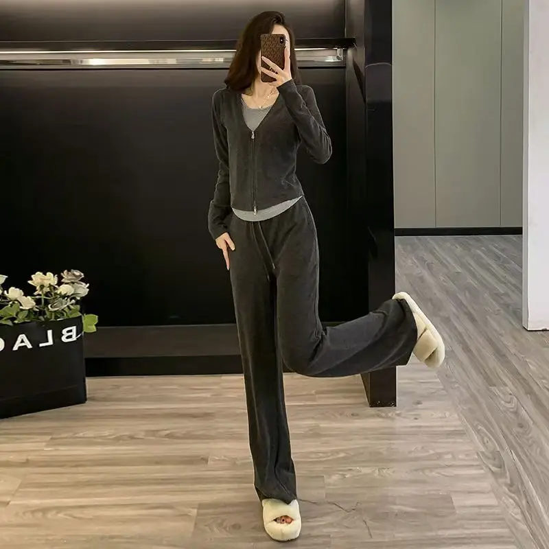 

Laid-back Style Salt Series Anti-Aging Fashionable Two-Piece Set High Waist Wide Leg Pants Casual Sportswear Women's Early Au...