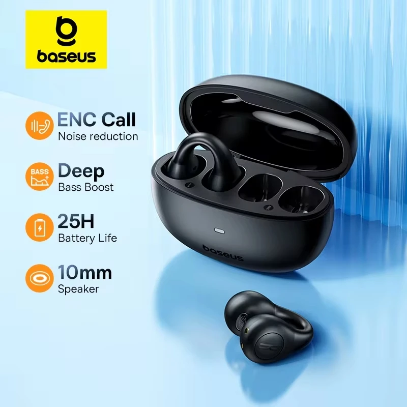 Baseus AirGo AS01 słuchawki bezprzewodowe klips do ucha słuchawki Bluetooth 5.3 2MIc ENC HD Call słuchawki douszne z redukcją szumów sportowe