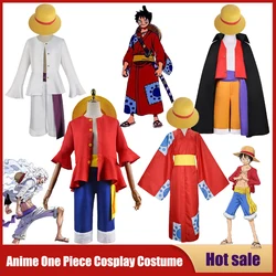 Costume de Cosplay One Piece avec Chapeau de Paille pour Garçon, Déguisement de Monkey D. Luffy-Vêtements de fête de Noël pour adultes et enfants, shorts de carnaval, kimono