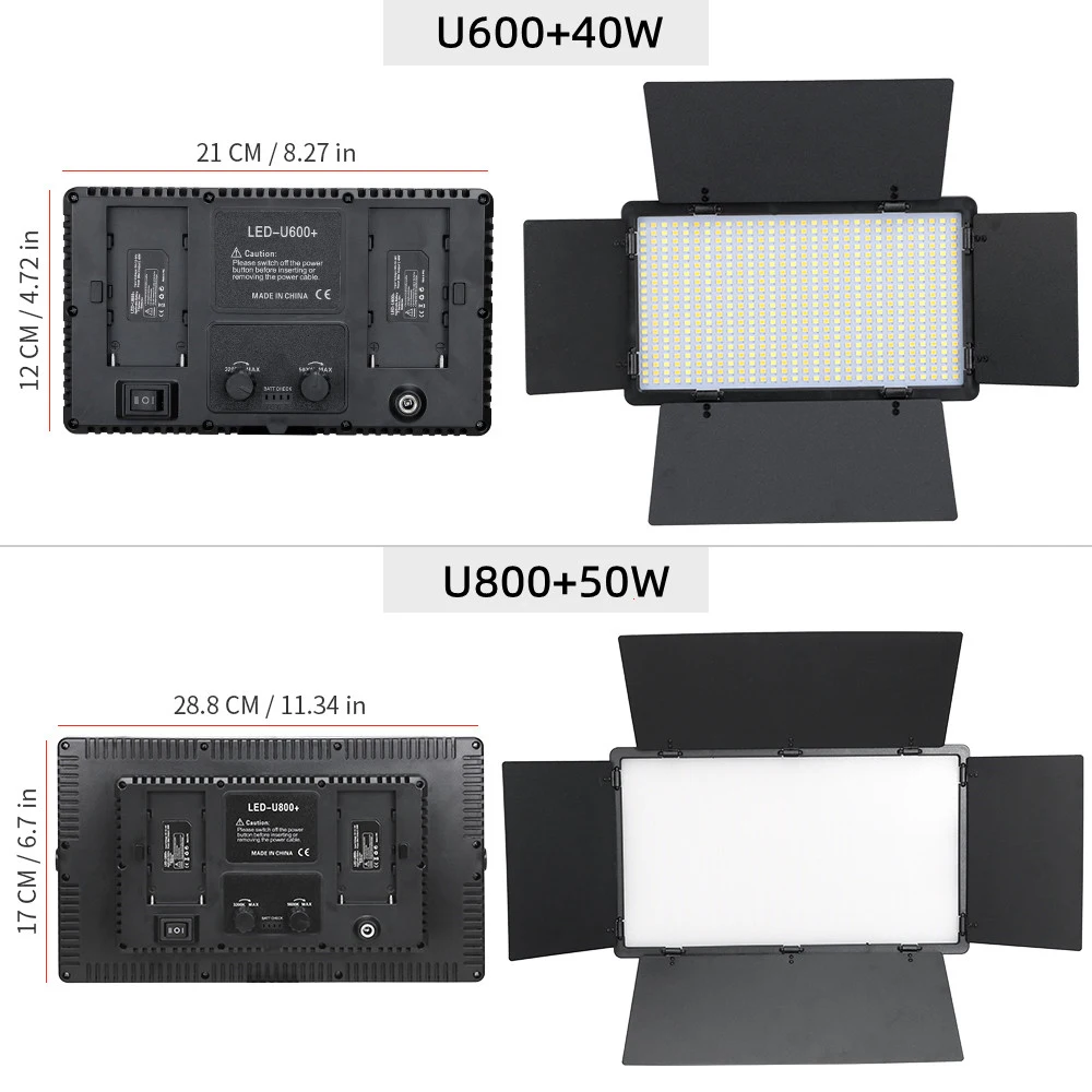 U800 600 LED Video Panel Light Kit Camera Light Studio Photography Lamp Dimmable 3200-5600K for Gaming Stream Conference Makeup